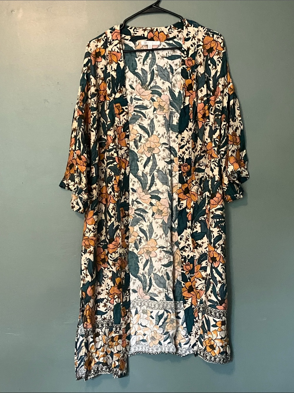 DR2 Floral Open-Front Swim Coverup — White, Green & Orange